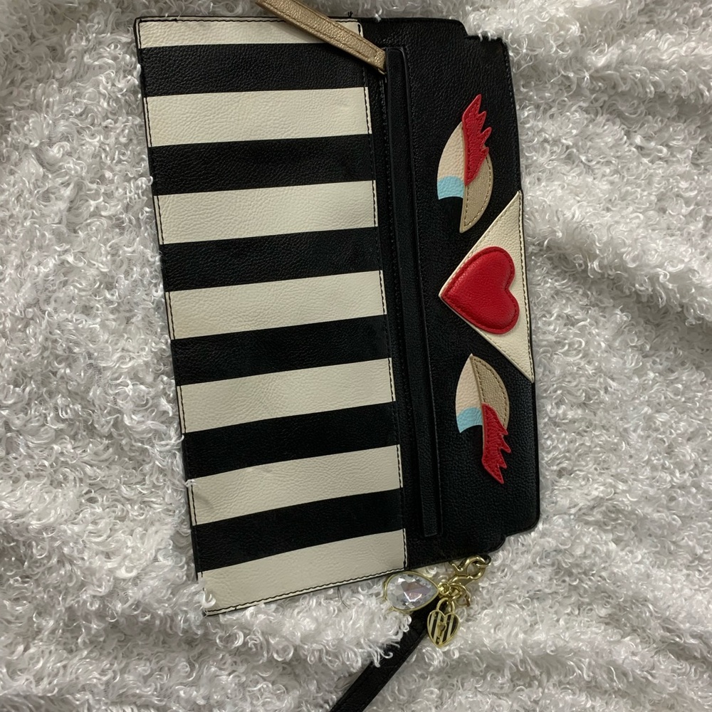 Betsey Johnson Black and White Striped Wristlet